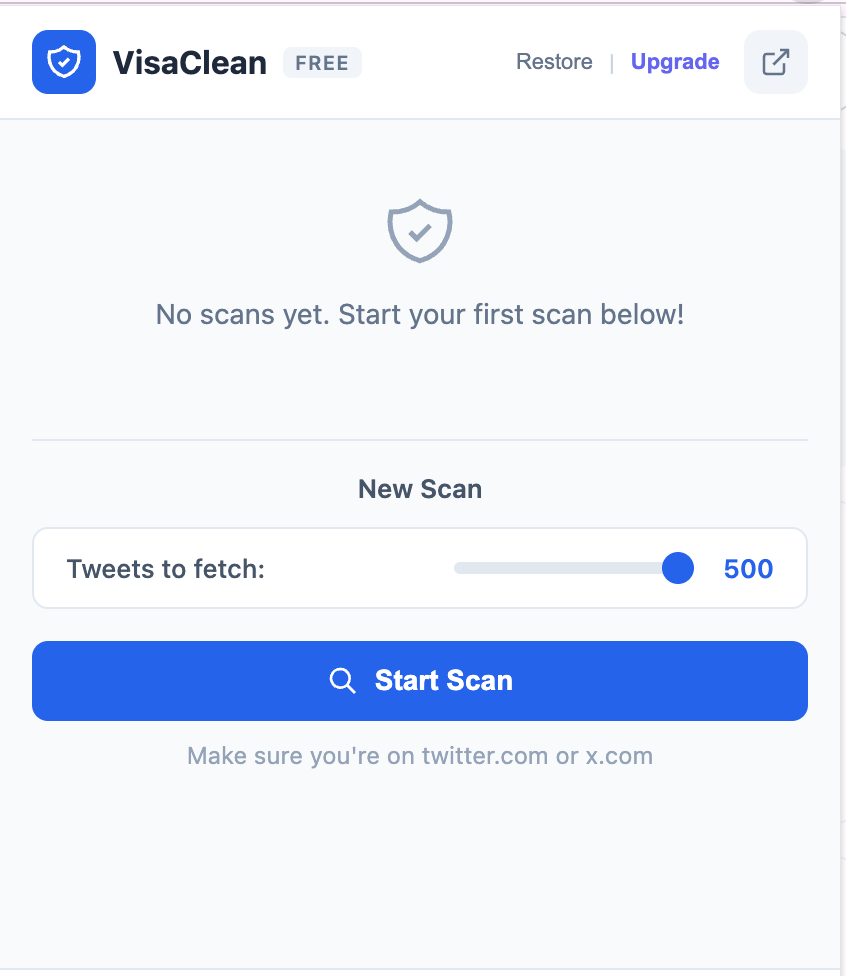 VisaClean - Start scanning your Twitter profile